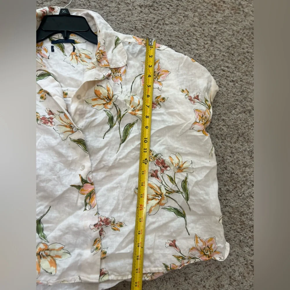 rachel roy linen top‎ Tropical Floral Boxy Shirt Relaxed Beach Resort Wear Large